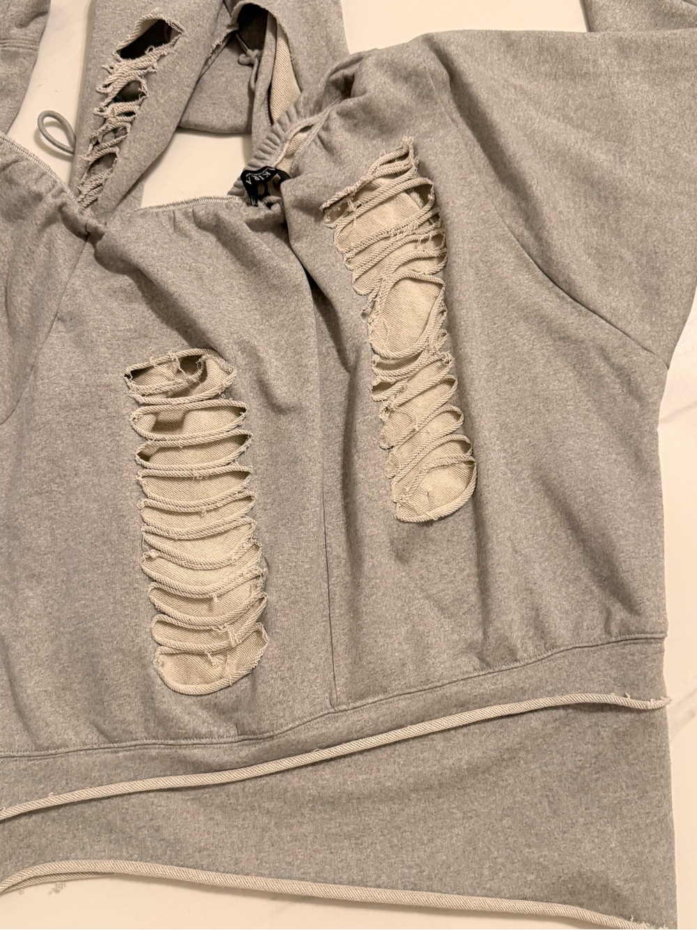 Akira Grey Sweatshirt Distressed Hooded Top XL Halter Off the Shoulder - Picture 11 of 13
